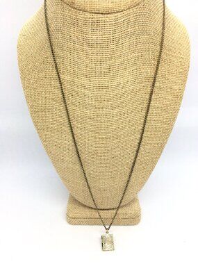 VINTAGE GOLD LOCKET Book Necklace Miniature Mini Rectangle Pendant Long Chain